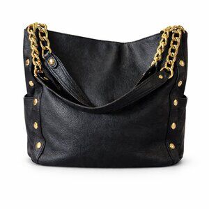 Micheal Kors - Delaney Black Leather With Gold Accents Tote Handbag - Large